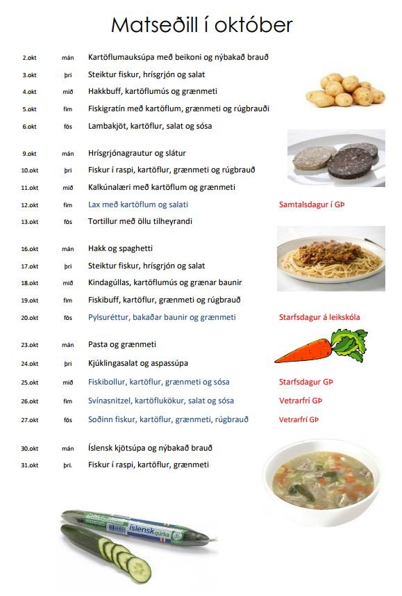 Matseðillinn fyrir október.