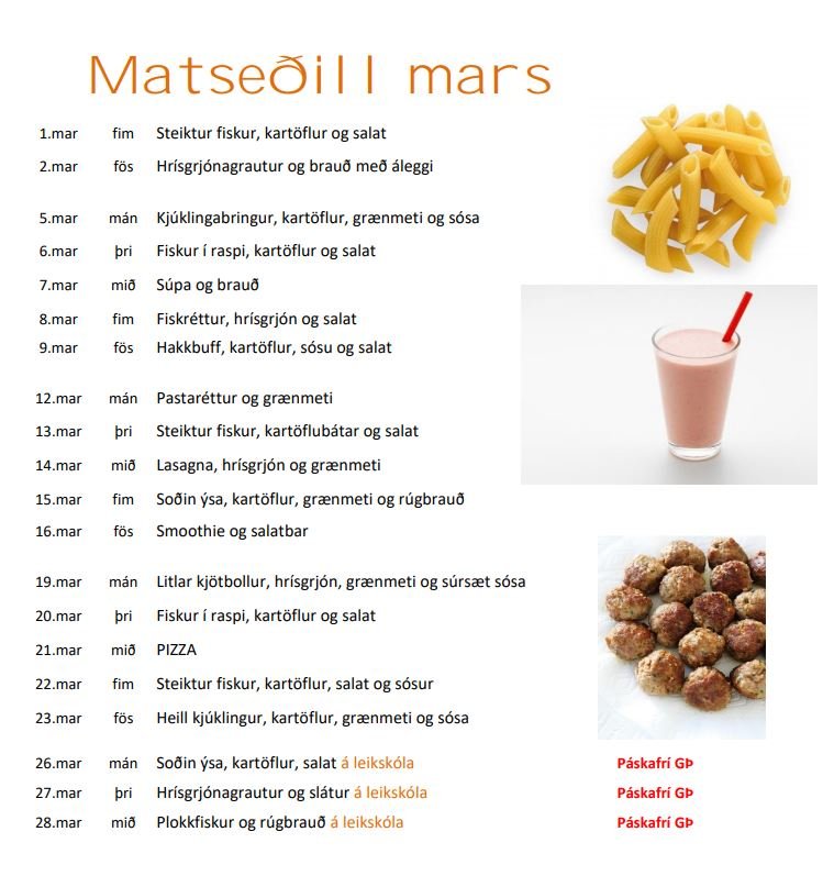 Matseðill marsmánaðar