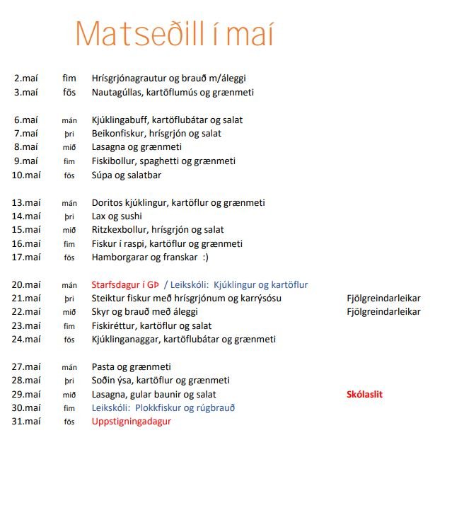 Matseðill í maí