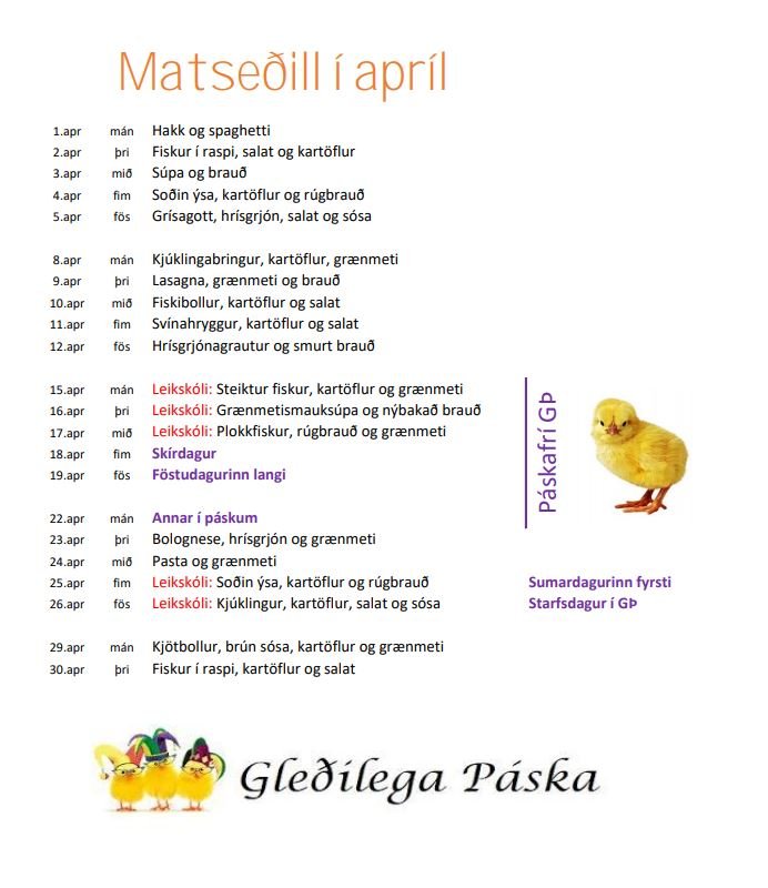 Matseðill í apríl