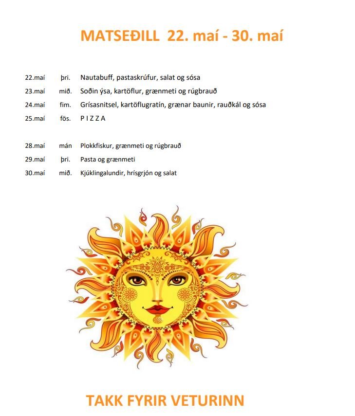 Matseðill fyrir seinnipart maí mánaðar