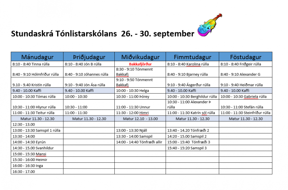 Tónlistarskólinn vikuna 26. - 30. september