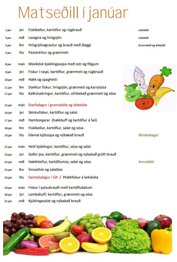 Matseðill fyrir janúar
