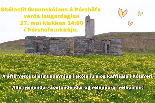 Skólaslit á laugardag 28.05. klukkan 14:00