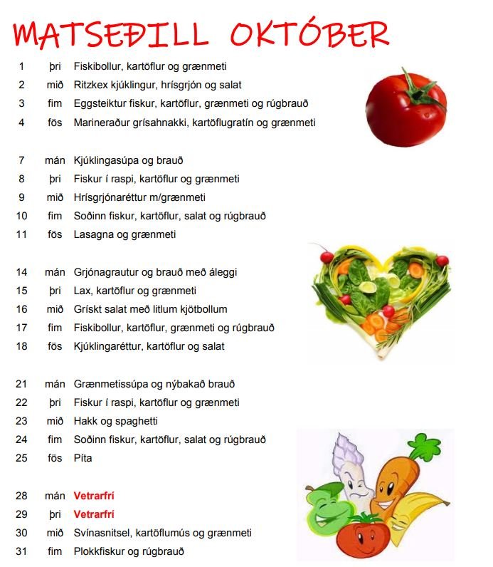 Matseðill í október