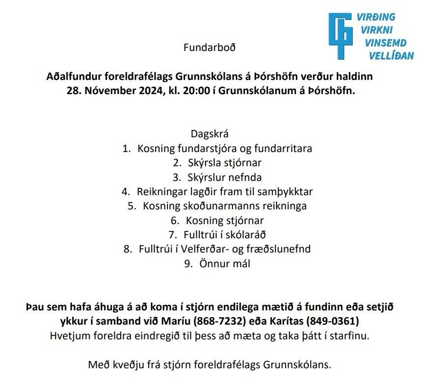 Aðalfundur foreldrafélagsins