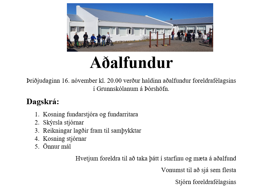 Foreldrafélagið auglýsir aðalfund