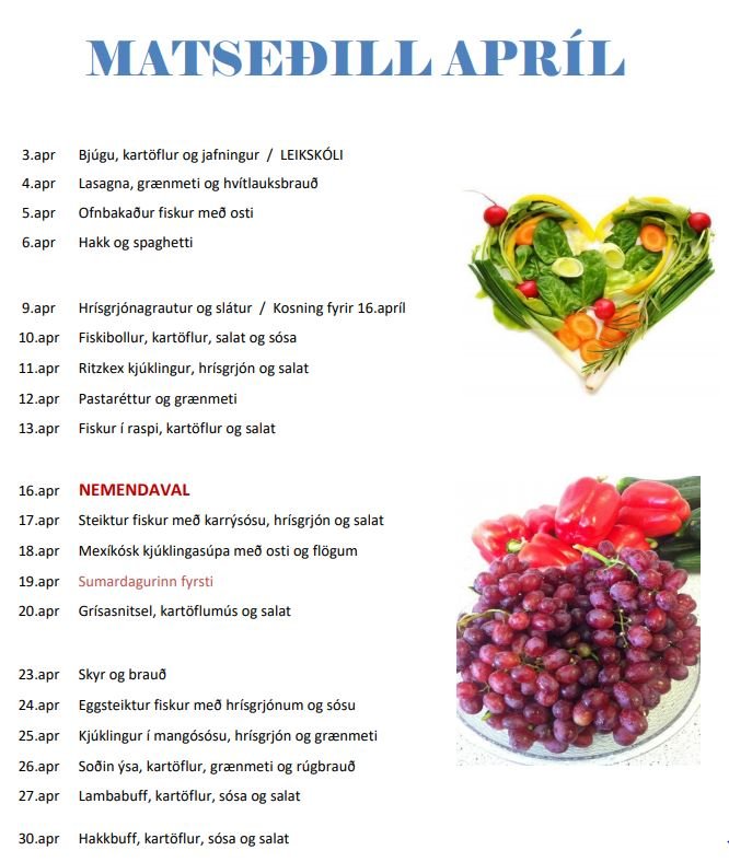Matseðillinn í apríl