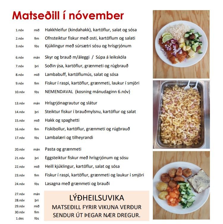 Matseðill nóvembermánaðar