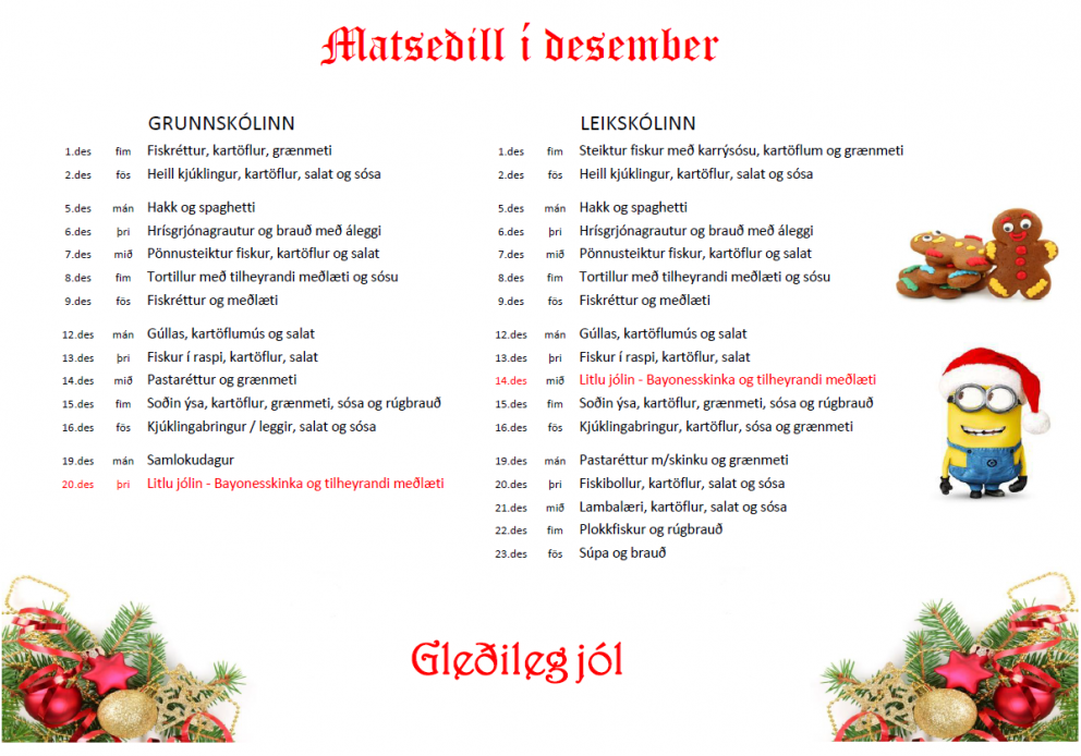 Matseðillinn í desember
