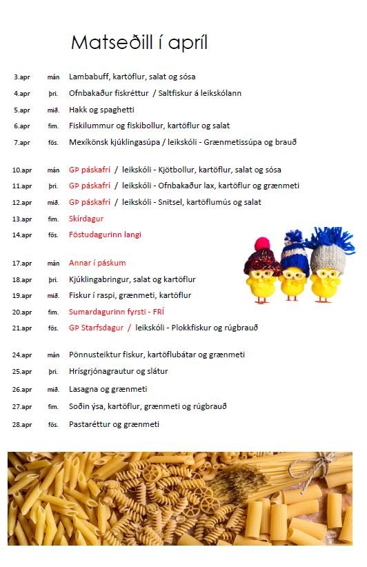 Matseðillinn í apríl.
