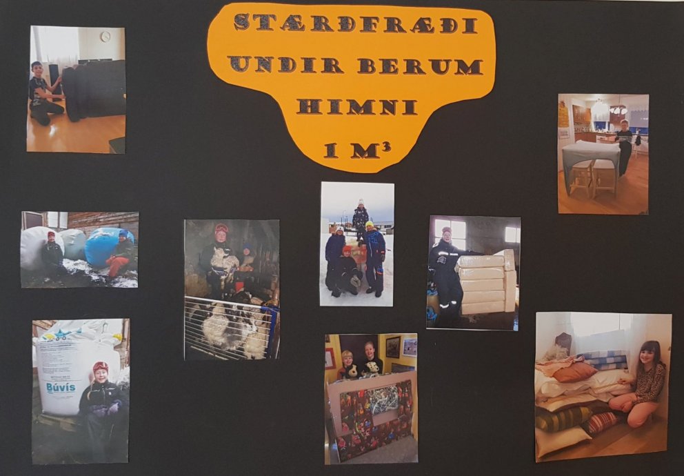 Nemendur með rúmmetrana sína