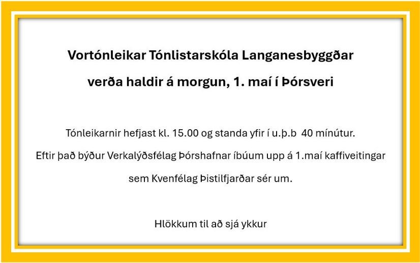 Vortónleikar og 1.maí kaffi