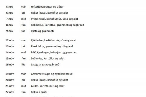 Matseðillinn í nóvember