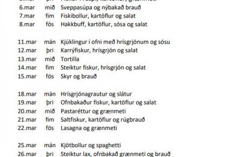 Matseðill fyrir mars