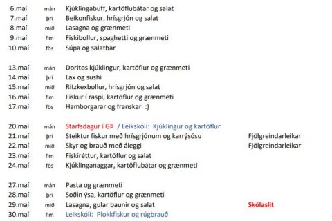 Matseðill í maí