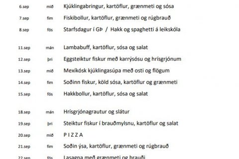 Matseðill fyrir september