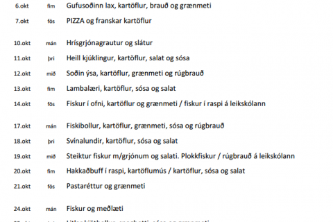 Matseðillinn í október
