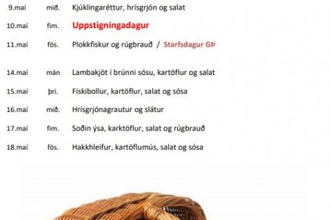 Matseðill fyrir maí 2018