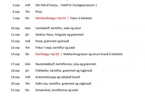 Matseðill fyrir september