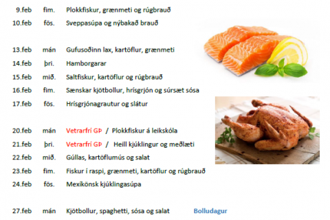 Matseðillinn í febrúar.