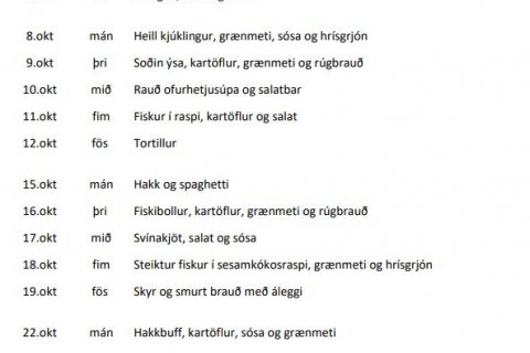 Matseðillinn í október