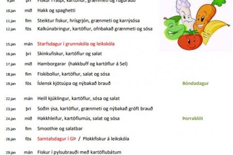 Matseðill fyrir janúar