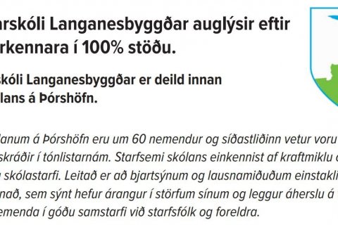 Tónlistarskóli Langanesbyggðar auglýsir eftir tónlistarkennara