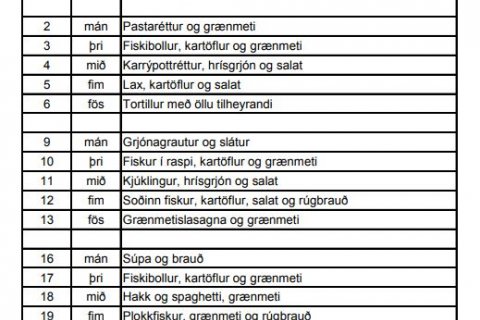 Matseðill í ágúst og september
