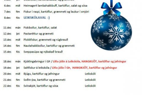 Matseðillinn fyrir desember 2017