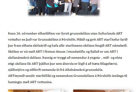 Grunnskólinn á Þórshöfn er með vottorð í ART!