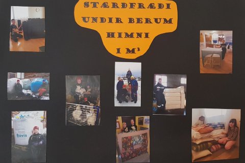 Nemendur með rúmmetrana sína